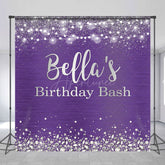 Aperturee - Aperturee Purple Silver Diamonds Custom Name Birthday Backdrop